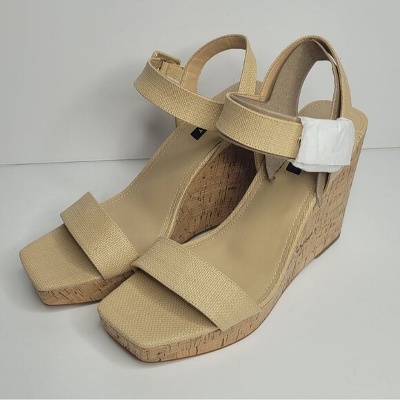 Nine West Courts tan brown wedge platform strappy sandals size 9.5 - Picture 2 of 6
